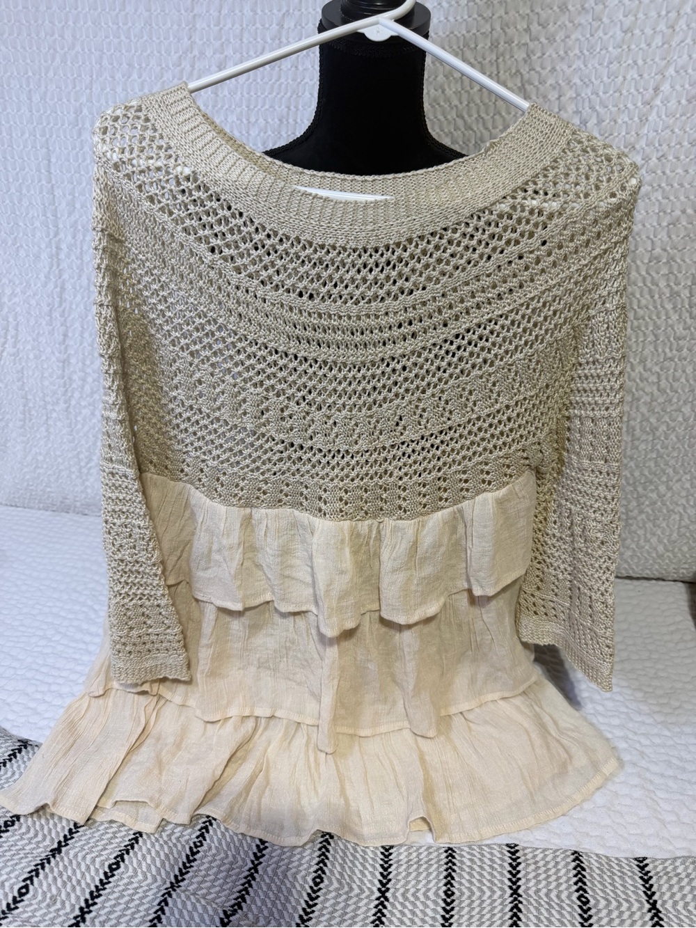 Women’s Layered Knit & Ruffle Top in Cream boho